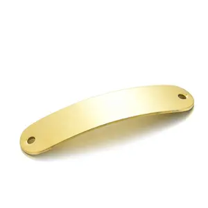 Yiwu Duoqu Stainless Steel Round Hole Connector Name Plates Company Logo Label Gold Mirror Finish Thin Curved Blank ID Dog Tag