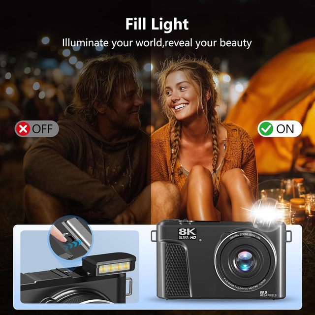 Digital Camera 8k Photography Camera Vlog Video Recorder 180 Degree Flip Screen 18X Digital Zoom Wifi Webcam Video Camera