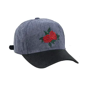 Whole Corduroy Baseball Cap Custom Embroidery Flower Logo 5 Panel Dad Hats