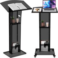 Podio de acrílico negro/transparente moderno con ruedas, púlpito de acrílico transparente, muebles de oficina, soporte de podios para Iglesia