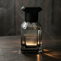 Flacon de parfum octogonal de luxe gris fumé avec couvercle noir mat à facettes et pulvérisateur à pompe, vide, pour homme, avec gravure