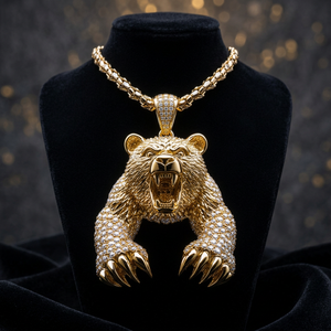 Collar con Colgante de Oso Grizzly de Lujo en Oro, con Circonitas Cúbicas, Diseño de Animal Rugiente, Chapado en Oro Blanco, Joyería Hip Hop para Hombre - Product Image 3