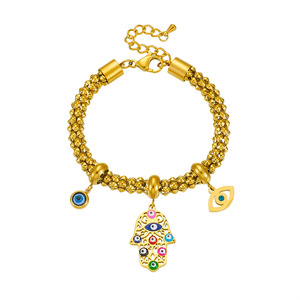 European American Style Gold Plated Stainless Steel Fatima Hand Eye Charm Bracelet Unisex Gift Jewelry - Product Image 5