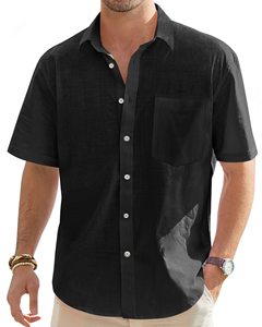 Camicia estiva <span class=keywords><strong>con</strong></span> camicia da <span class=keywords><strong>uomo</strong></span> in cotone e lino a maniche corte Casual <span class=keywords><strong>con</strong></span> bottoni leggeri - Product Image 1