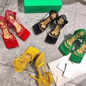 Chaussures à talons hauts pour femmes, style occidental, en maille respirante, à lacets, bout pointu, mode été 2021, sandales habillées - Product Image 2