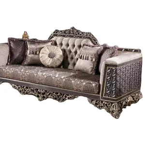 Handmade Modern Wooden Living Room Furniture Set with Classic Chesterfield Style Sofa Packed with Care