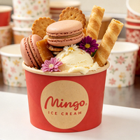 Gobelet à glace rond en papier texturé, toucher unique, emballage pour gelato, yaourt, sundae, 5 oz, gaufrage graphique personnalisé