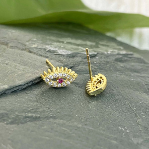 <span class=keywords><strong>Vente</strong></span> d'usine bijoux <span class=keywords><strong>de</strong></span> fête chaude 925 argent Sterling noir/rubis Zircon cubique oeil exquis avec cils boucles d'oreilles pour les femmes - Product Image 4