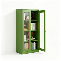 Meuble de rangement métallique bleu clair avec portes en verre et portes pleines, étagère ouverte, bibliothèque autoportante, unité de classement pour bureau à domicile
