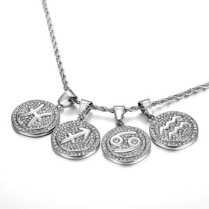 Bijoux en acier inoxydable plaqué or 18 carats, meilleur vendeur, collier zodiaque pour hommes, pendentifs en zircon pour enfants - Product Image 4