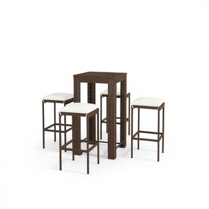 Set Bar in Rattan PE Marrone con Poggiapiedi in Acciaio Verniciato a Polvere, Arredamento da Giardino Moderno, Design Contemporaneo Quadrato - Product Image 1