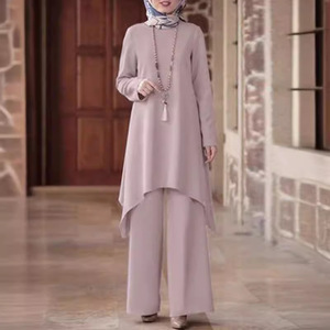 Abbigliamento musulmano da <span class=keywords><strong>donna</strong></span> medio-orientale primavera e autunno nuovo Pullover girocollo tinta unita <span class=keywords><strong>pantaloni</strong></span> gonna media <span class=keywords><strong>alla</strong></span> moda Set Casual - Product Image 1