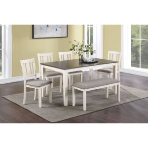 DB Beautiful 6-Pc Dinette Set Tiza Acabado gris Mesa rectangular Silla tapizada Banco Muebles de comedor de madera para comedor - Product Image 1