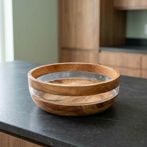 Bol de service moderne en bois d'acacia et résine transparente pour la cuisine à domicile - Product Image 3