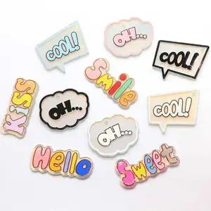 100Pcs Cool Sweet Hello Kiss Smile Letters Flat back Resin Cabochon Planar Acrylic Decor Crafts DIY Jewelry Making Accessories