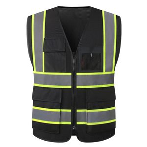 سترة عمل شبكية صيفية سوداء للرجال والنساء بشعار مخصص للبناء مرحبا فيس ملابس العمل مع جيوب وسحاب أمامي - Product Image 4