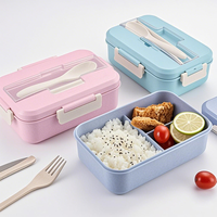 Boîte à lunch Bento en plastique à 3 compartiments en paille de blé pour adultes et enfants, mignonne pour la préparation des repas scolaires et la conservation du chauffage.