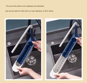 Telescópica Cozinha Sobre Pia Organizador com Cabide de Toalha Expansível Slim Drain Basket Multifuncional Ajustável <span class=keywords><strong>Colander</strong></span> Rack - Product Image 3