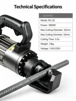 Coupe-ferraille électrique portable, machine à couper les barres d'acier hydraulique à main avec étui de transport RC-22 22 mm, outils professionnels CE