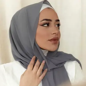 5134 Kuwii haute qualité tudung femmes châle malaisie épais mousseline de soie lourde musulman Georgette écharpe solide plaine bulle en mousseline de soie Hijab