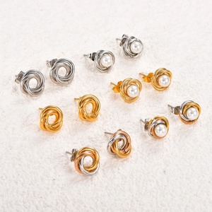Boucles d'oreilles torsadées en acier inoxydable avec perles, étanches, tendance, rondes, pour femmes et jeunes filles - Product Image 2
