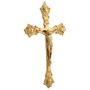 Crucifijo de Mesa de Latón Dorado con Base Grabada con Jesús para el Hogar, Altar, Oración o Decoración Religiosa para Iglesia, MCC-09 Dorado - Product Image 4
