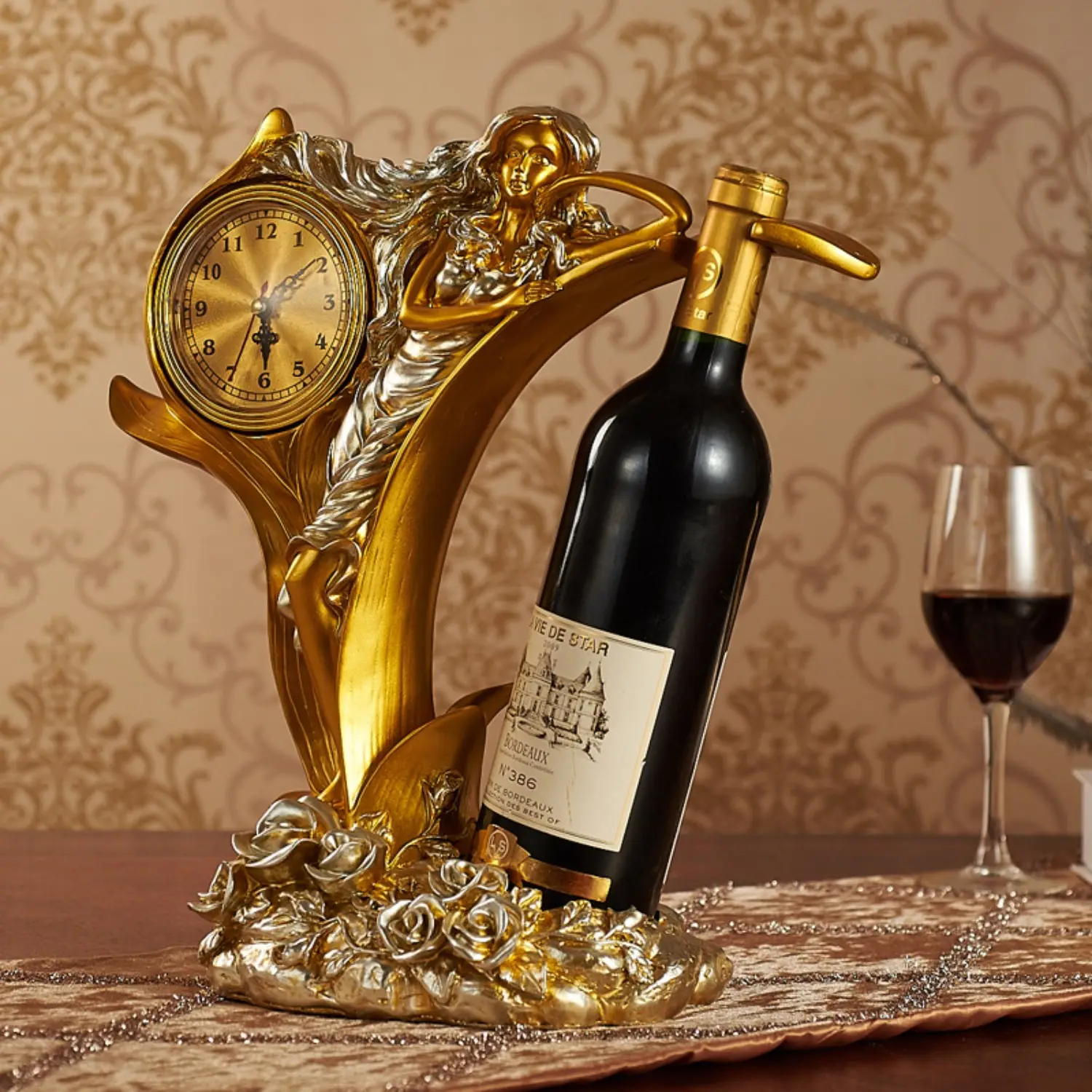 Orologi da donna per la casa creativi di lusso europeo portabottiglie di vino rosso decorazioni artigianali in resina