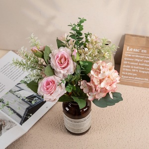 CallaFloral <b>Artificial</b> Rose <b>Hydrangea</b> Bouquet Plastic Woven Fabric Wedding Home Decor CF01301 - Product Image 1