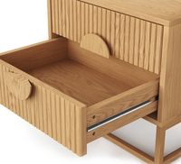 Table de chevet en bois MDF à lattes ondulées avec deux tiroirs, directement de l'usine