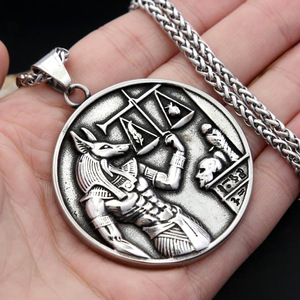 Collier Anubis Yunnique pour Homme en Acier Inoxydable, Pendentif Rond Égyptien, Bijou Cadeau, Colliers Pendentifs Tendance - Product Image 4