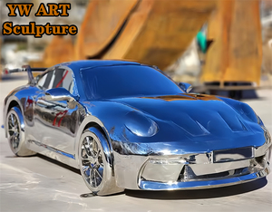 공장 아울렛 맞춤형 실물 크기 스테인레스 스틸 거울 마감 금속 다이 캐스트 실버 모델 자동차 조각 - Product Image 3