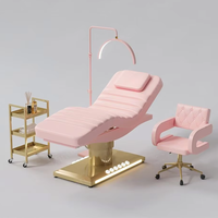 Mobilier Professionnel de Salon de Beauté, Lit de Soin Facial Électrique à 3 Moteurs, Table de Massage Courbée, Moderne et de Luxe, avec Lumières et Chariot