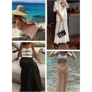 Fisoew Womens Lace <b>Maxi</b> <b>Skirt</b> High Waist A Line <b>Sheer</b> Chiffon Beach Cover Up Long Flowy Summer Vacation <b>Skirt</b> - Product Image 6