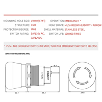 Bouton d'arrêt d'urgence IP65 étanche à la poussière, en acier inoxydable/aluminium, bouton de sécurité à tête bombée pour appareils électroménagers