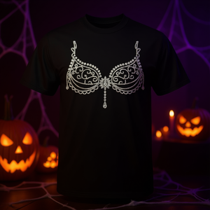 Camiseta negra para mujer con diseño de chica de espectáculo de disfraces de Halloween, ropa de fiesta - Product Image 3