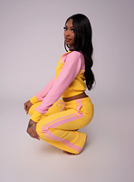 Ensembles Femme Automne Hiver 2026 – Logo Personnalisé – Ensemble en Coton Gaufré – Veste et Pantalon Contrastants – Tenue Décontractée en Tissu Gaufré – Ensemble Deux Pièces