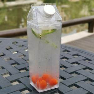 Bouteilles de jus portables sans BPA, bouteille d'eau en Carton de lait <span class=keywords><strong>500</strong></span> ml bouteilles d'eau en plastique vierges carrées claires - Product Image 5