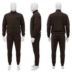 <b>Men's</b> <b>Brown</b> Cotton Tracksuit Full Zip Stand Collar Casual Autumn Wear Regular Fit Solid Color Side Pockets - Product Image 1
