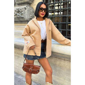 Veste en fausse fourrure Sobe pour femme, manteau décontracté chaud en polaire, couleur camel, rembourrage en polyester, fermeture éclair intégrale - Product Image 5