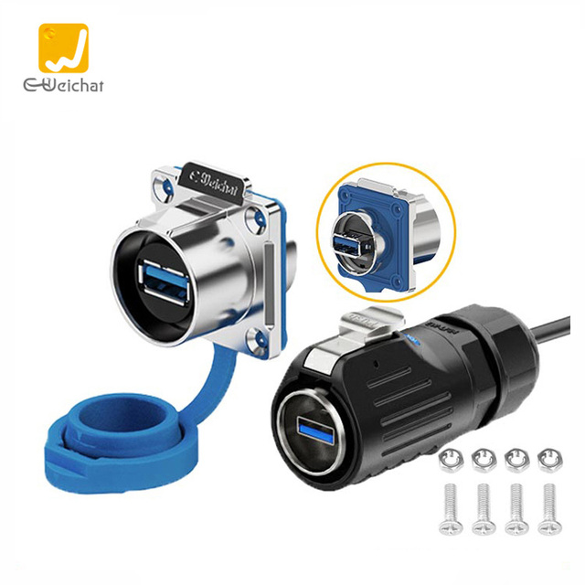 E-Weichat LP24 Series USB 2.0/3.0 Adapter 0.5/1/1.5M Cable IP67 Rated Gold-Plated Contacts Panel/Flange Mount Male/Female for