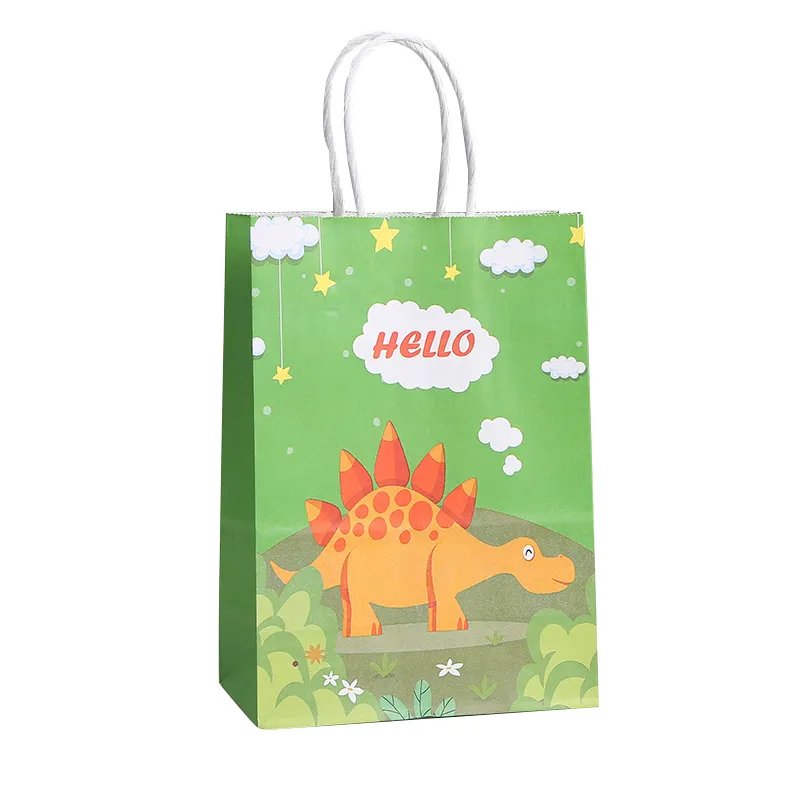 Adorável dino reciclado estoque kraft compras crianças brinquedo papel presente saco atacado