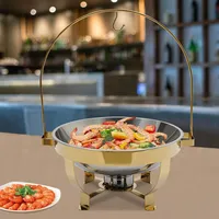 Plat de service de luxe doré 8L, ensemble de buffet en acier inoxydable, chauffe-plats rond pour événements haut de gamme, mariages, traiteurs et hôtels