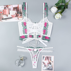 เซ็ตชุดชั้นในปักลายดอกไม้ซีทรูเซ็กซี่สีตัดกัน - Product Image 6