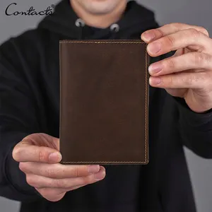 CONTACT'S Custom OEM RFID Crazy Horse Leather Travel Wallet Passport Holder RFID Passport Wallet Travel With Credit Card Slot