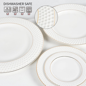 Golf Dimpled <b>Ceramic</b> <b>Plates</b> Set Commercial-Grade 6/8/10.5/12" White & Gold Tableware Bulk Restaurant Dishes with Non-Slip Design - Product Image 5