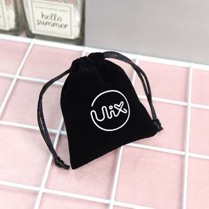 Custom Screen Printed Logo Luxury Black Silk Velvet Recyclable Drawstring Jewelry Bag for Watch Necklaces & Glasses - Product Image 5
