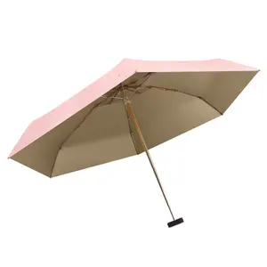 Hepburn High Quality Compact Gold Cat 60% Folded Pocket Umbrella Dual Use Sun and Rain Gel Sunscreen Protection