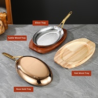 Assiette à dîner en acier inoxydable 304 avec poignée unique, assiette ovale de luxe martelée pour steak, pour restaurant