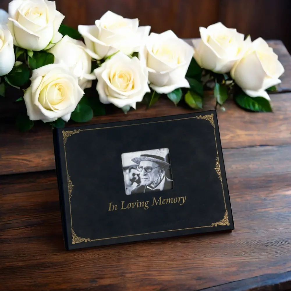 Livre d'or de funérailles en cuir personnalisé avec photo livre d'or de condoléances dans Loving Memory Funeral Book