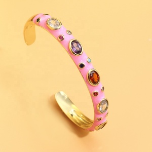 Élégant et personnalisé ouvert cuivre ensemble Zircon émail goutte d'huile pour Bracelet Bracelet Simple couleur mode charme bijoux - Product Image 4
